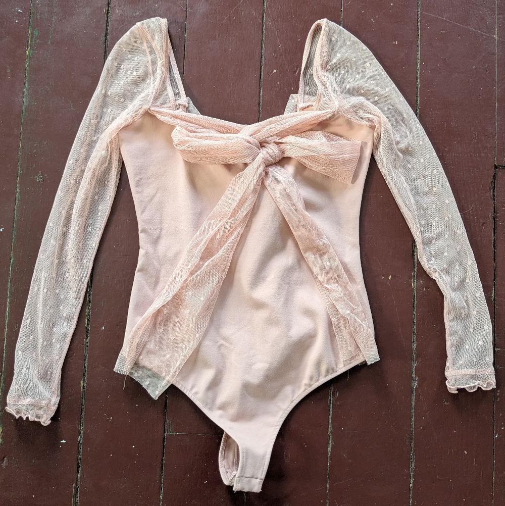 NWOT Free People Intimately Tongue Tied Bodysuit Long sleeve Blush Rose Pink S - Picture 4 of 14